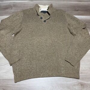 Tricots St Raphael Sweater Men Medium Tan Sherpa Lined Mock Neck Button Pullover